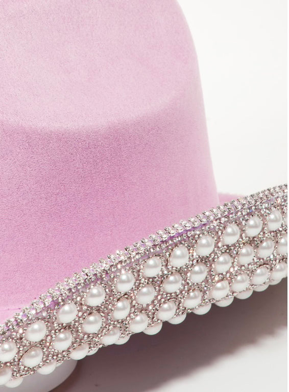 Pave Rhinestone Pearl Trim Cowboy Hat