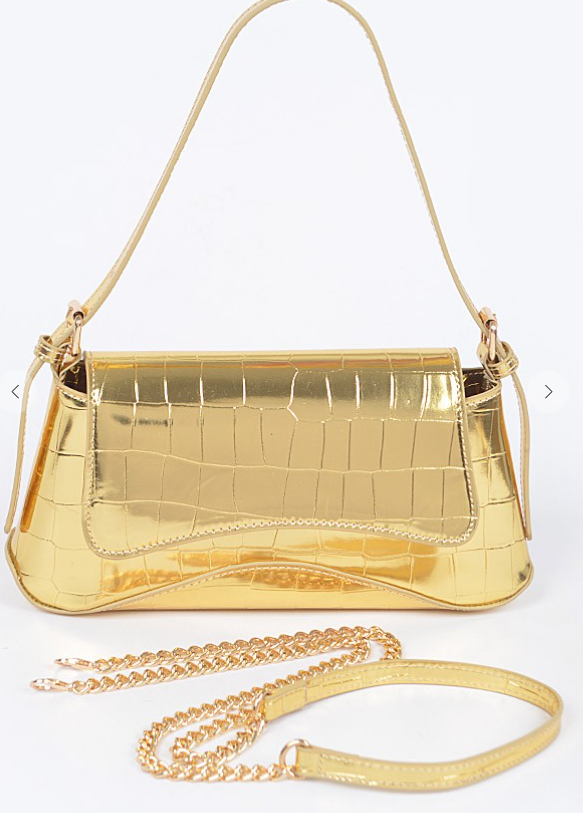 Metallic Croc Embossed Shoulder Bag