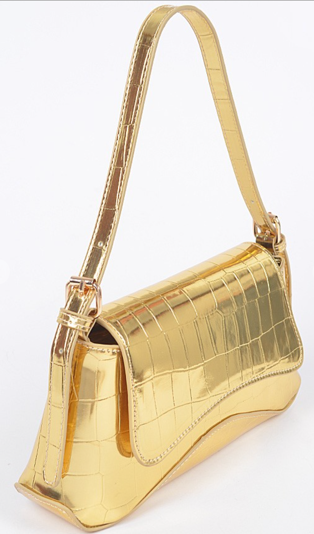 Metallic Croc Embossed Shoulder Bag