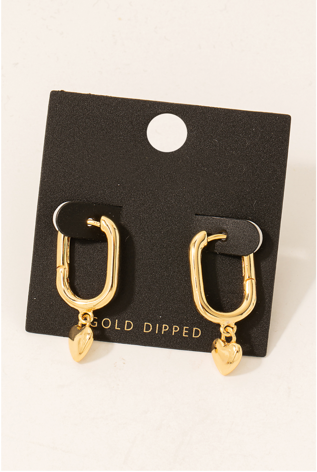 Gold Dipped Heart Charm Oval Hoop Earrings