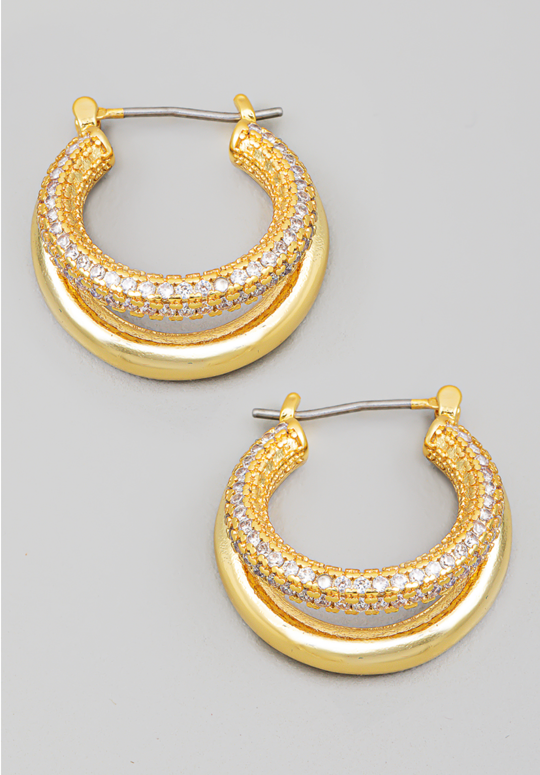 Gold Dipped Pave Mini Layered Hoop Earrings