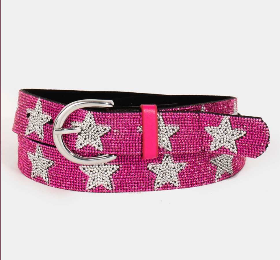 Rhinestone Studded Star Pattern Belt