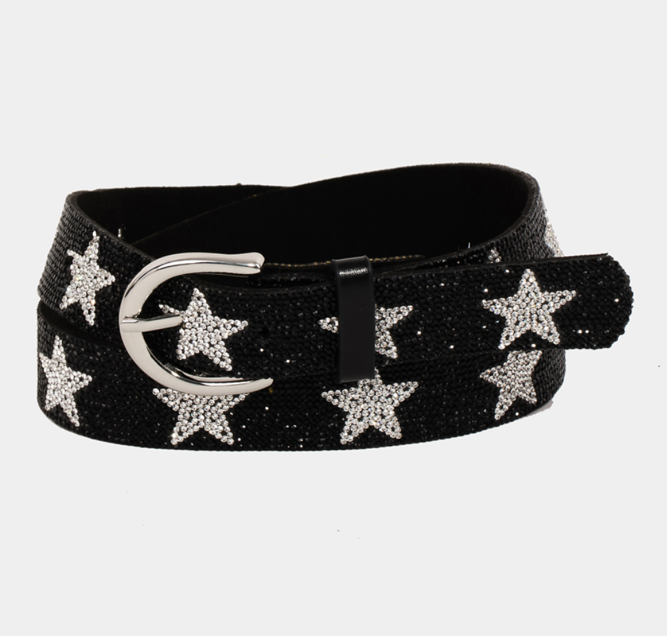 Rhinestone Studded Star Pattern Belt